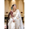 Women's Silk Printed Saree With Unstitched Blouse 5.5Mtr (White)