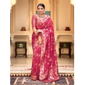 Generic Women's Silk Printed Saree With Unstitched Blouse 5.5Mtr (Pink)