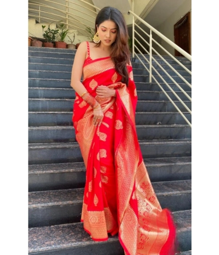 Women's Silk Printed Saree With Unstitched Blouse 5.5Mtr (Red) Women's Silk Printed Saree With Unstitched Blouse 5.5Mtr (Red)