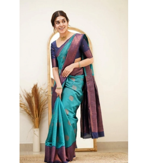 Women's Silk Printed Saree With Unstitched Blouse 5.5Mtr (Rama)
