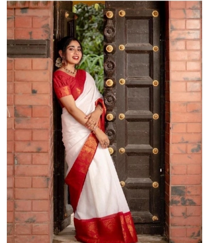 Women's Silk Printed Saree With Unstitched Blouse 5.5Mtr (White) Women's Silk Printed Saree With Unstitched Blouse 5.5Mtr (White)
