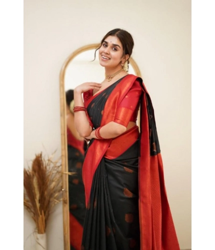 Women's Silk Printed Saree With Unstitched Blouse 5.5Mtr (Black) Women's Silk Printed Saree With Unstitched Blouse 5.5Mtr (Black)