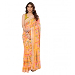 Women's Small Lace Georgette Printed Ready-to-Wear Saree With Unstitched Blouse 5.5 Mtr (Yellow)