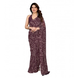 Women's Zalar Lace Georgette Printed Ready-to-Wear Saree With Unstitched Blouse 5.5 Mtr (Wine)