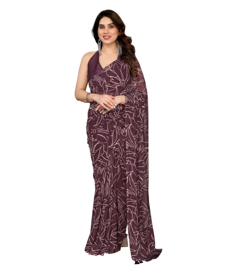 Women's Zalar Lace Georgette Printed Ready-to-Wear Saree With Unstitched Blouse 5.5 Mtr (Wine)