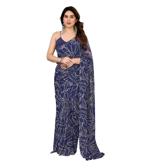 Women's Zalar Lace Georgette Printed Ready-to-Wear Saree With Unstitched Blouse 5.5 Mtr (Blue)