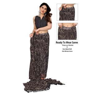 Generic Women's Zalar Lace Georgette Printed Ready-to-Wear Saree With Unstitched Blouse 5.5 Mtr (Brown)