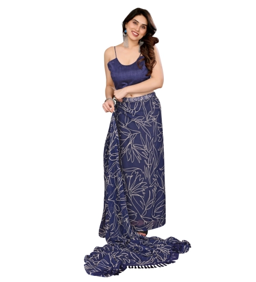 Women's Zalar Lace Georgette Printed Ready-to-Wear Saree With Unstitched Blouse 5.5 Mtr (Blue)