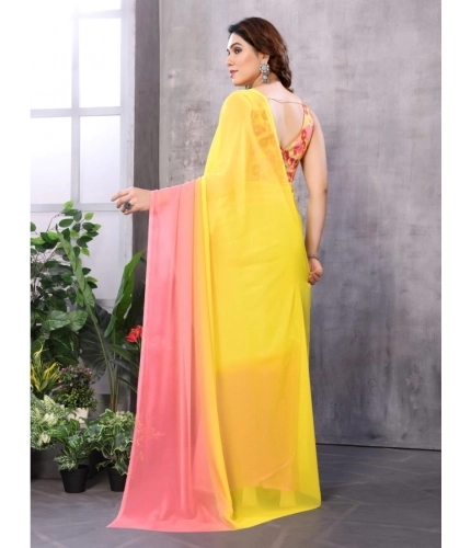 Women's Small Lace Georgette Solid Ready-to-Wear Saree With Unstitched Blouse 5.5 Mtr (Pink-Yellow) Women's Small Lace Georgette Solid Ready-to-Wear Saree With Unstitched Blouse 5.5 Mtr (Pink-Yellow)