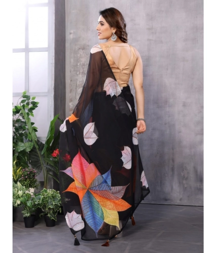Women's Small Lace Georgette Printed Ready-to-Wear Saree With Unstitched Blouse 5.5 Mtr (Black) Women's Small Lace Georgette Printed Ready-to-Wear Saree With Unstitched Blouse 5.5 Mtr (Black)