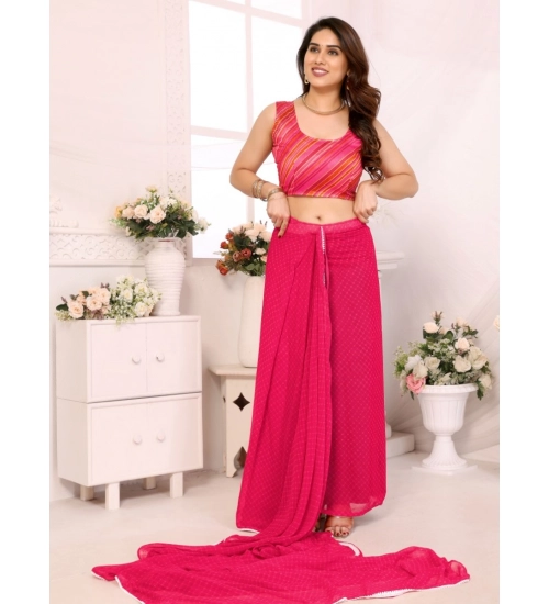 Women's Small Lace Georgette Embellished Ready-to-Wear Saree With Unstitched Blouse 5.5 Mtr (Dark Pink)