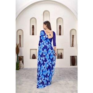 Generic Women's Polyster Printed Saree With Unstitched Blouse 5.5Mtr (Blue)