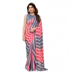 Women's Small Lace Georgette Striped Ready-to-Wear Saree With Unstitched Blouse 5.5 Mtr (Pink)