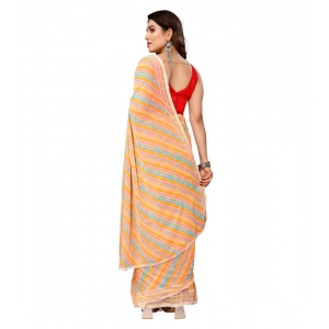 Generic Women's Small Lace Georgette Striped Ready-to-Wear Saree With Unstitched Blouse 5.5 Mtr (Yellow)