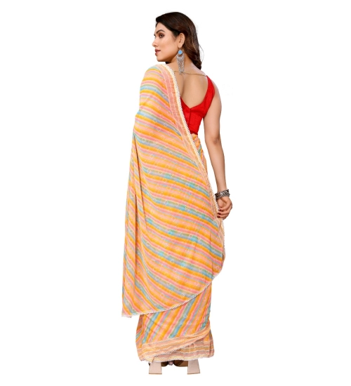 Women's Small Lace Georgette Striped Ready-to-Wear Saree With Unstitched Blouse 5.5 Mtr (Yellow)