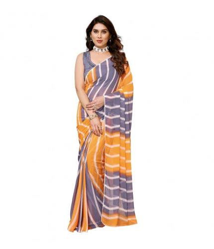 Women's Small Lace Georgette Striped Ready-to-Wear Saree With Unstitched Blouse 5.5 Mtr (Orange-Grey)
