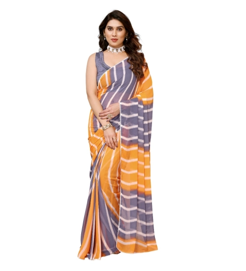 Women's Small Lace Georgette Striped Ready-to-Wear Saree With Unstitched Blouse 5.5 Mtr (Orange-Grey)