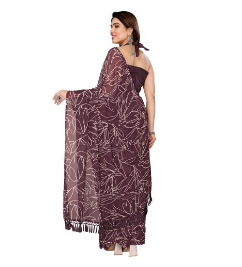 Women's Zalar Lace Georgette Printed Ready-to-Wear Saree With Unstitched Blouse 5.5 Mtr (Wine) Women's Zalar Lace Georgette Printed Ready-to-Wear Saree With Unstitched Blouse 5.5 Mtr (Wine)