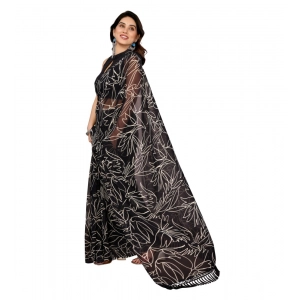 Generic Women's Zalar Lace Georgette Printed Ready-to-Wear Saree With Unstitched Blouse 5.5 Mtr (Black)