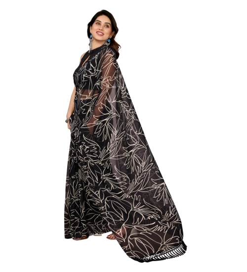 Women's Zalar Lace Georgette Printed Ready-to-Wear Saree With Unstitched Blouse 5.5 Mtr (Black) Women's Zalar Lace Georgette Printed Ready-to-Wear Saree With Unstitched Blouse 5.5 Mtr (Black)