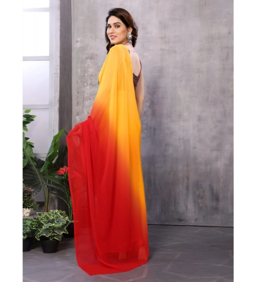 Women's Small Lace Georgette Solid Ready-to-Wear Saree With Unstitched Blouse 5.5 Mtr (Red-Orange)