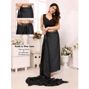 Generic Women's  Black Berry Striped Ready-to-Wear Saree With Unstitched Blouse 5.5 Mtr (Grey-Black)