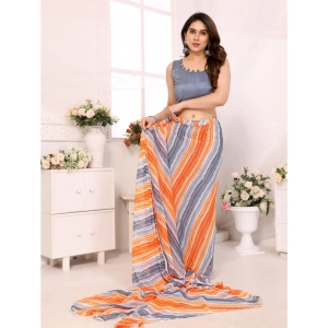 Generic Women's Small Lace Georgette Striped Ready-to-Wear Saree With Unstitched Blouse 5.5 Mtr (Grey)