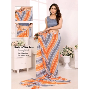 Generic Women's Small Lace Georgette Striped Ready-to-Wear Saree With Unstitched Blouse 5.5 Mtr (Grey)