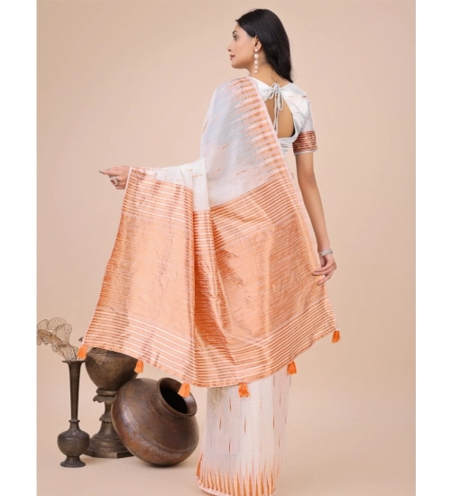 Women's Linen Cotton Wevon Jacquard Saree With Unstitched Blouse 5.5Mtr (White) Women's Linen Cotton Wevon Jacquard Saree With Unstitched Blouse 5.5Mtr (White)