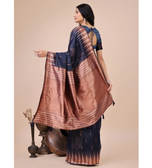Women's Linen Cotton Wevon Jacquard Saree With Unstitched Blouse 5.5Mtr (Navy Blue) Women's Linen Cotton Wevon Jacquard Saree With Unstitched Blouse 5.5Mtr (Navy Blue)