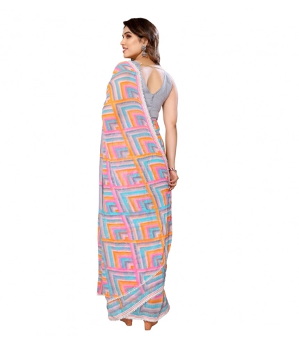 Women's Small Lace Georgette Printed Ready-to-Wear Saree With Unstitched Blouse 5.5 Mtr (Grey) Women's Small Lace Georgette Printed Ready-to-Wear Saree With Unstitched Blouse 5.5 Mtr (Grey)