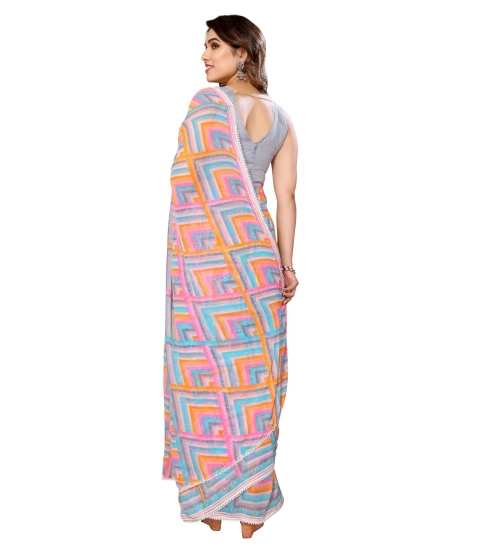 Women's Small Lace Georgette Printed Ready-to-Wear Saree With Unstitched Blouse 5.5 Mtr (Grey)
