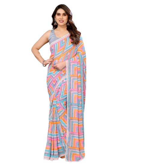 Women's Small Lace Georgette Printed Ready-to-Wear Saree With Unstitched Blouse 5.5 Mtr (Grey)