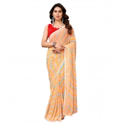 Women's Small Lace Georgette Striped Ready-to-Wear Saree With Unstitched Blouse 5.5 Mtr (Yellow)