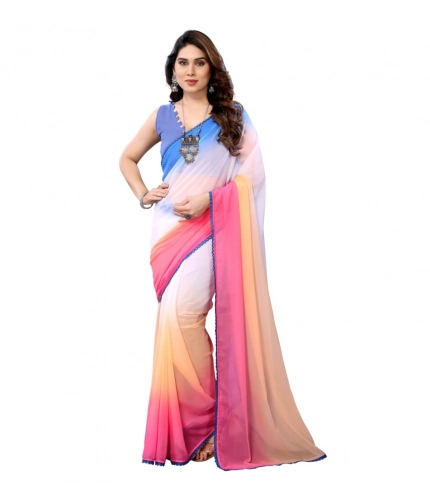 Women's Small Lace Georgette Solid Ready-to-Wear Saree With Unstitched Blouse 5.5 Mtr (Multicolor)