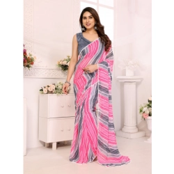 Women's Small Lace Georgette Striped Ready-to-Wear Saree With Unstitched Blouse 5.5 Mtr (Grey)