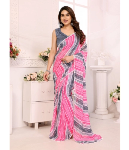 Women's Small Lace Georgette Striped Ready-to-Wear Saree With Unstitched Blouse 5.5 Mtr (Grey)