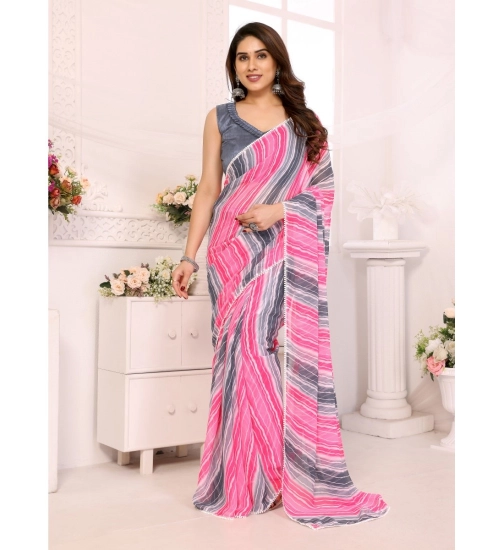 Women's Small Lace Georgette Striped Ready-to-Wear Saree With Unstitched Blouse 5.5 Mtr (Grey)