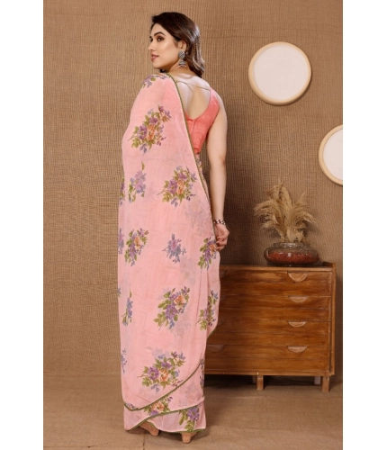 Women's Small Lace Georgette Printed Ready-to-Wear Saree With Unstitched Blouse 5.5 Mtr (Peach) Women's Small Lace Georgette Printed Ready-to-Wear Saree With Unstitched Blouse 5.5 Mtr (Peach)