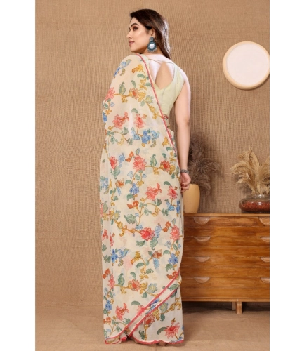 Women's Small Lace Georgette Printed Ready-to-Wear Saree With Unstitched Blouse 5.5 Mtr (Off White) Women's Small Lace Georgette Printed Ready-to-Wear Saree With Unstitched Blouse 5.5 Mtr (Off White)