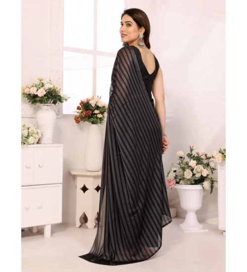 Women's  Black Berry Striped Ready-to-Wear Saree With Unstitched Blouse 5.5 Mtr (Grey-Black)