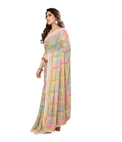 Women's Small Lace Georgette Printed Ready-to-Wear Saree With Unstitched Blouse 5.5 Mtr (Green)