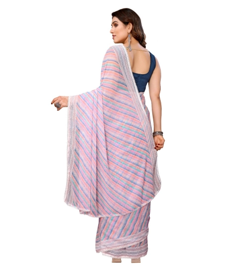 Women's Small Lace Georgette Striped Ready-to-Wear Saree With Unstitched Blouse 5.5 Mtr (Purple)
