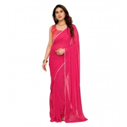 Women's Small Lace Georgette Embellished Ready-to-Wear Saree With Unstitched Blouse 5.5 Mtr (Dark Pink)