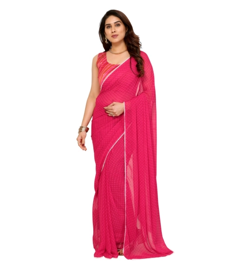 Women's Small Lace Georgette Embellished Ready-to-Wear Saree With Unstitched Blouse 5.5 Mtr (Dark Pink)