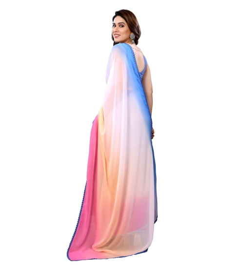 Women's Small Lace Georgette Solid Ready-to-Wear Saree With Unstitched Blouse 5.5 Mtr (Multicolor)