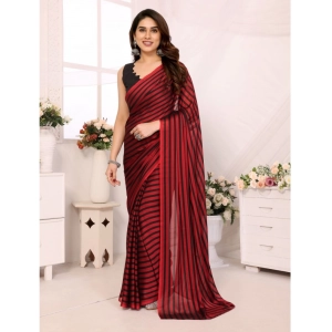 Generic Women's  Black Berry Striped Ready-to-Wear Saree With Unstitched Blouse 5.5 Mtr (Red-Black)
