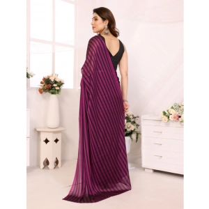 Generic Women's  Black Berry Striped Ready-to-Wear Saree With Unstitched Blouse 5.5 Mtr (Purple-Black)