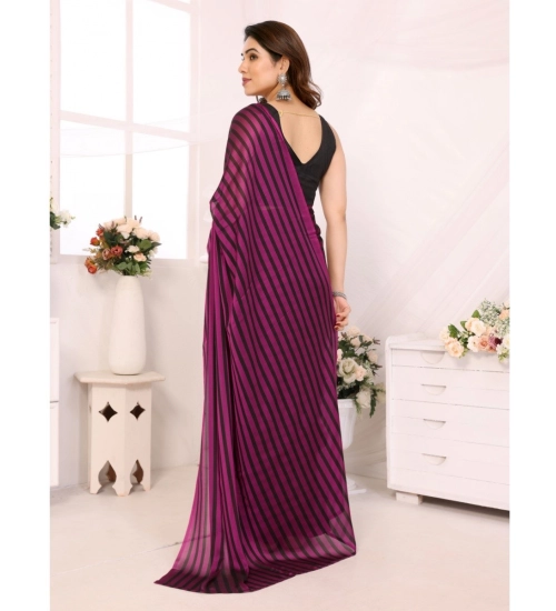 Women's  Black Berry Striped Ready-to-Wear Saree With Unstitched Blouse 5.5 Mtr (Purple-Black)