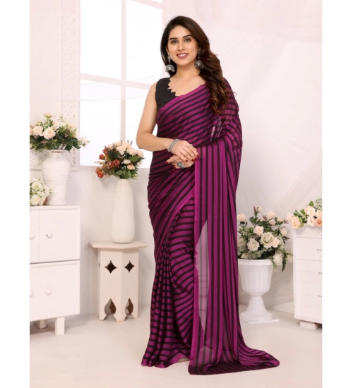 Women's  Black Berry Striped Ready-to-Wear Saree With Unstitched Blouse 5.5 Mtr (Purple-Black)